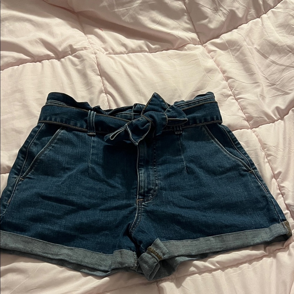 Express Dark Blue Denim Paperbag Tie-Waist Shorts